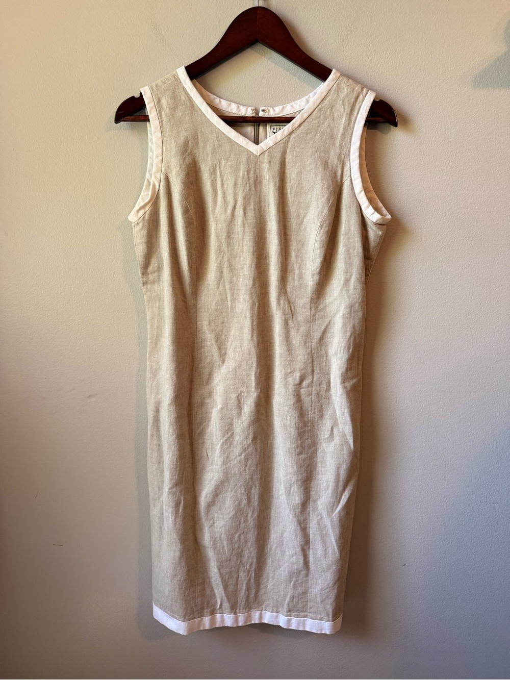 Vintage Field Gear Sleeveless Beige Linen blend Dress with White Trim Size 6
